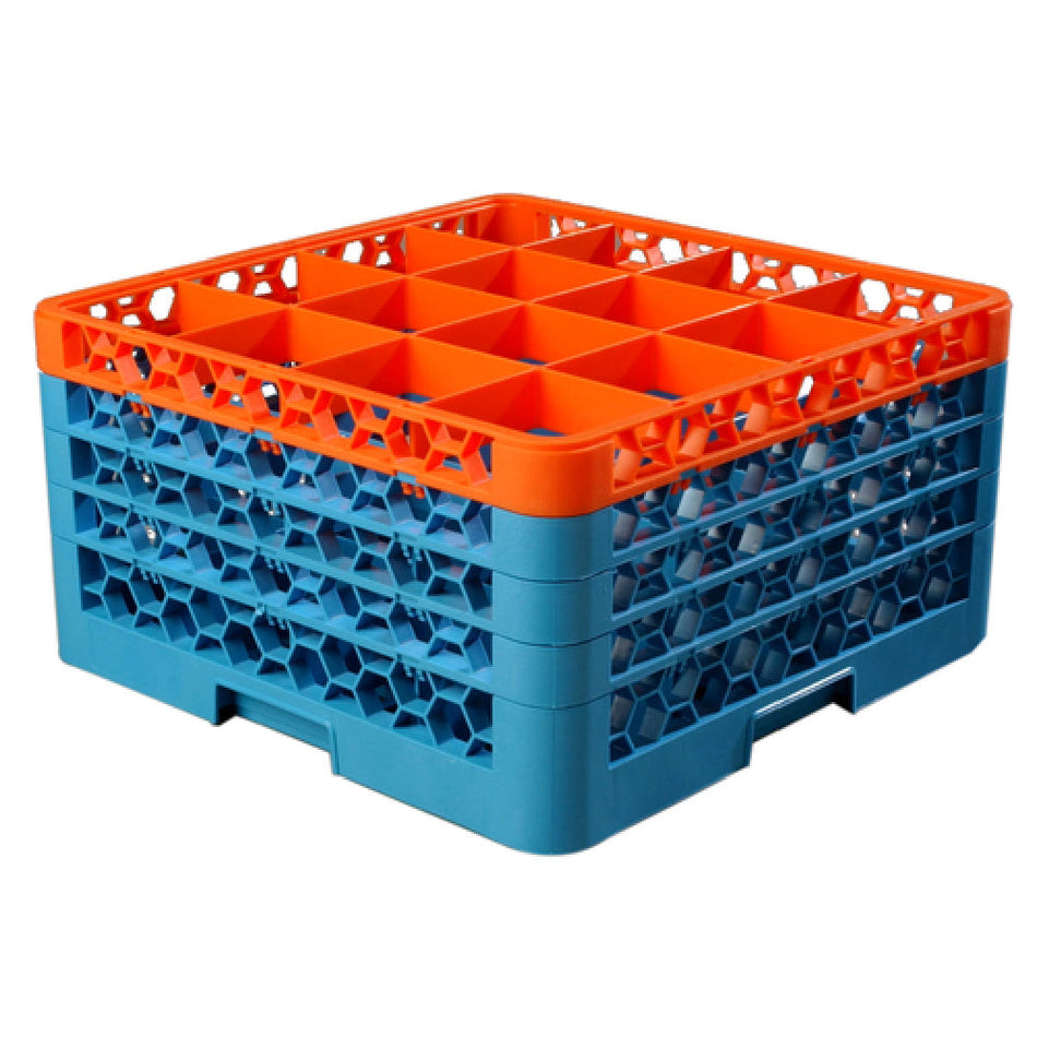 Carlisle RG16-4C412 19 Inch Full Size Dishwasher Glass Rack with Extenders Polypropylene Orange Blue