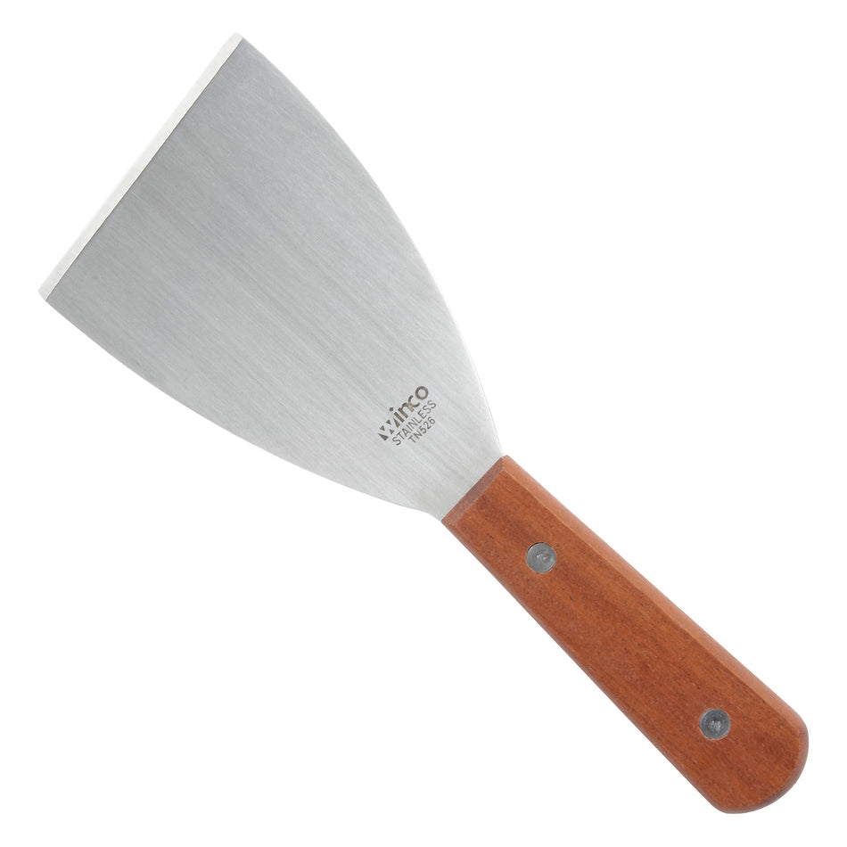 Winco TN526 4-1/2 Inch x 3-1/8 Inch Scraper Dishwasher Safe Wooden Handle Stainless Steel