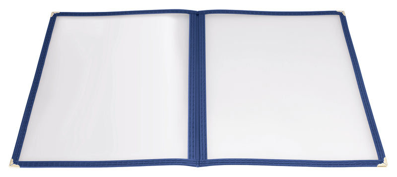 Winco PMCD-9B 9-3/8 Inch Blue Double Fold Menu Cover Plastic with Double Stitched Edging