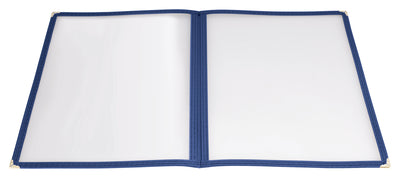 Winco PMCD-9B 9-3/8 Inch Blue Double Fold Menu Cover Plastic with Double Stitched Edging
