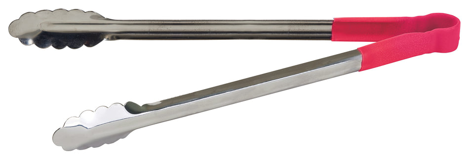 Winco UTPH-16R 16 Inch Utility Tongs Non-slip Heat Resistant Red Stainless Steel