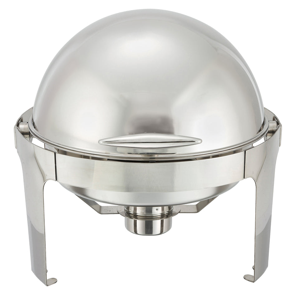 Winco 602 6 Qt Round Chafing Dish with Roll Top Stainless Steel