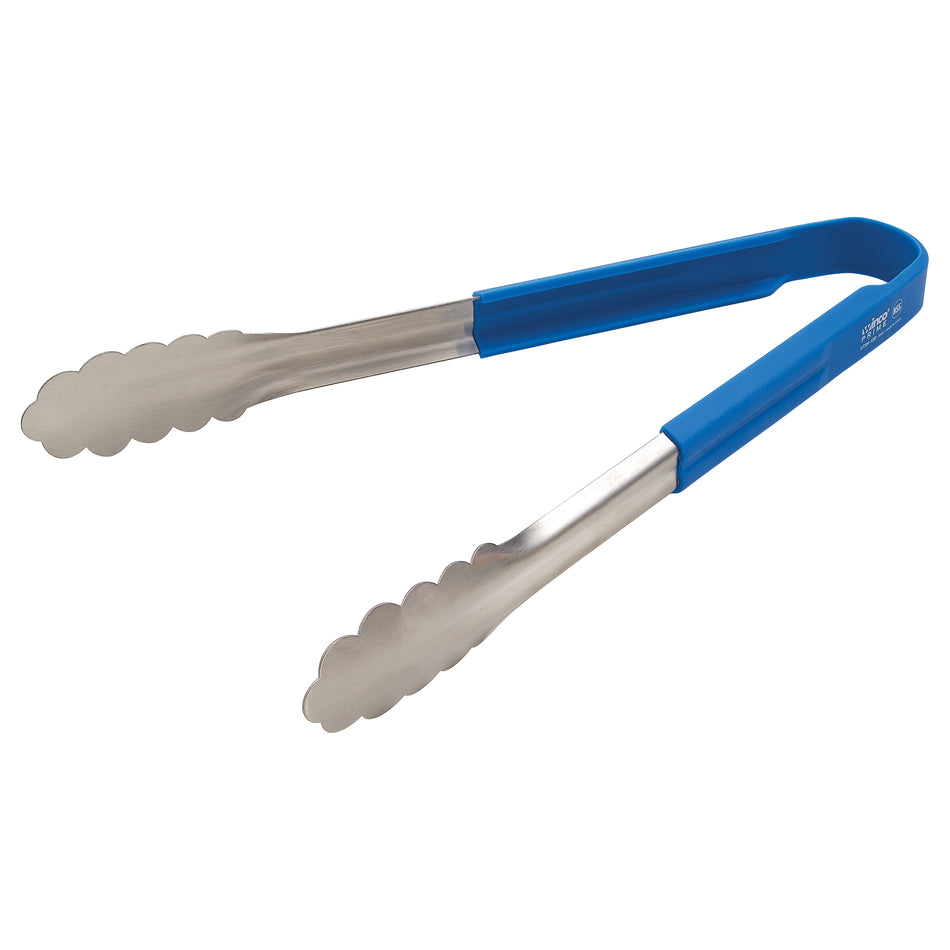 Winco UTSH-12B 12 Inch Utility Tongs Blue Silicone Handle Stainless Steel