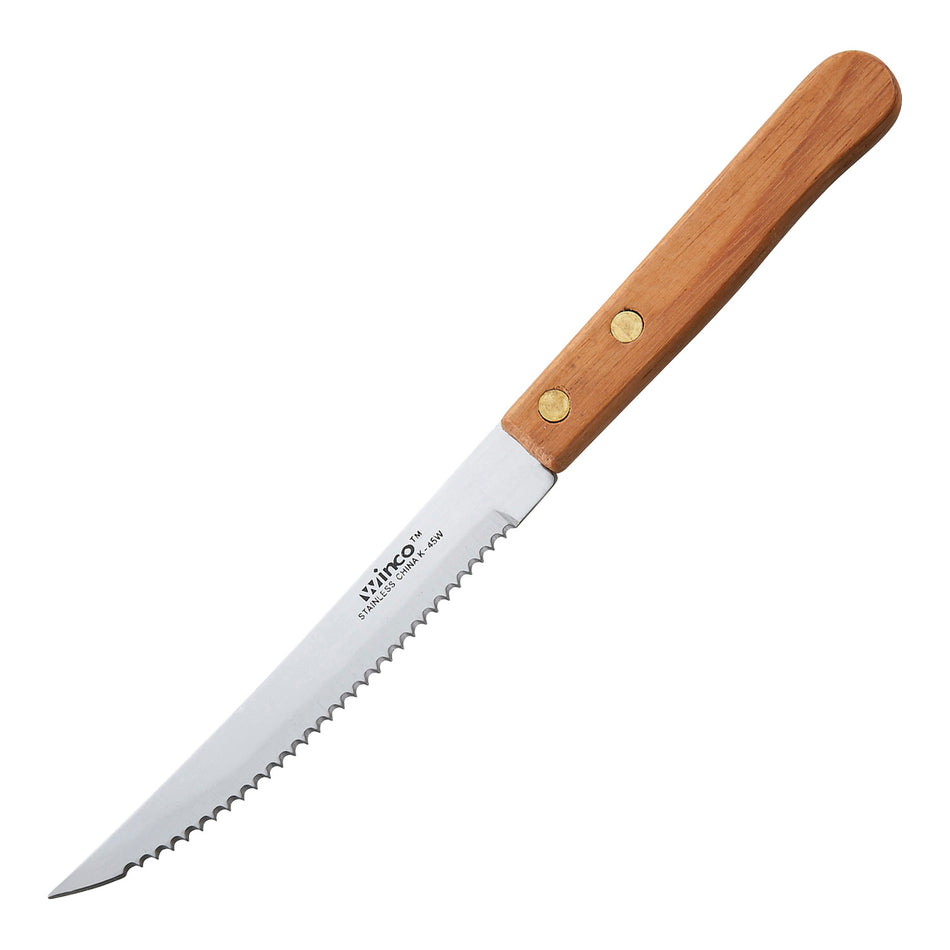 Winco K-45W Steak Knives, 4-1/2" Blade, Wooden Handle, Pointed Tip