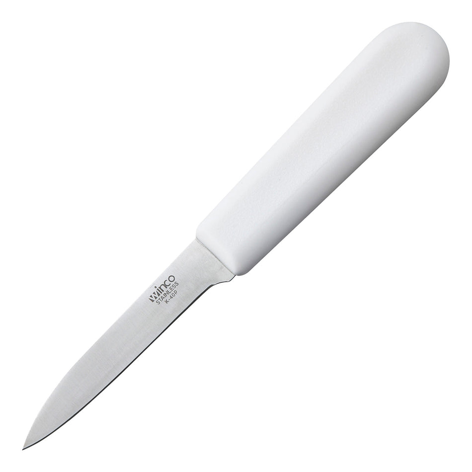 Winco K-40P 3 Inch Blade Stainless Steel Paring Knife with White Handle