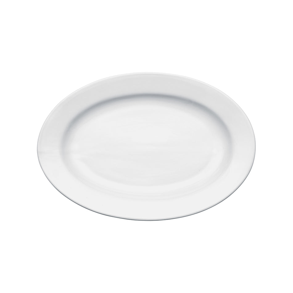Winco BPO-15 Birkhall Oval Platter With Rolled Edge, 15"L, White Porcelain, 12 Pieces/Case