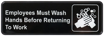 Winco SGN-322 9 Inch Compliance Sign Hand Washing Employees Must Wash Hands Before Returning To Work