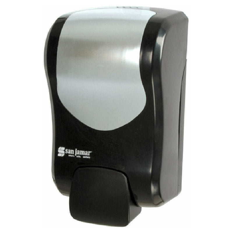 Carlisle S970BKSS 5-1/4 Inch Manual Soap and Sanitizer Dispenser Plastic Black and Stainless