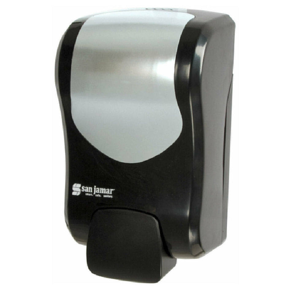 Carlisle S970BKSS 5-1/4 Inch Manual Soap and Sanitizer Dispenser Plastic Black and Stainless