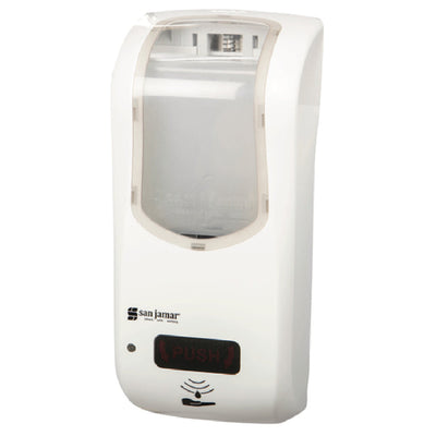 Carlisle SH970WHCL 5-1/2 Inch Touchless Hybrid Soap Dispenser White Clear Plastic