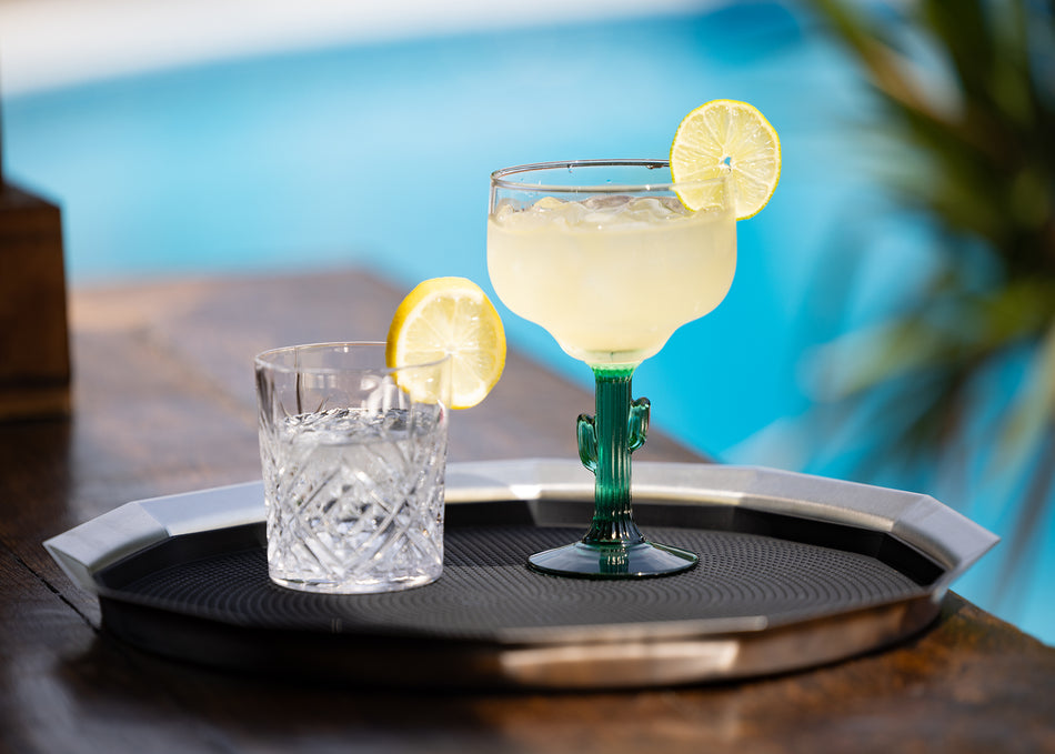 12-Sided 16 in. Large Non-Slip Serving Tray in Brushed Stainless