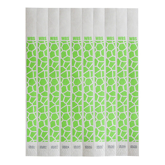Winco WB-100G-D Bar Maid Waterproof Tear-Free Wristbands - Green Pattern (500 Pieces/Pack)