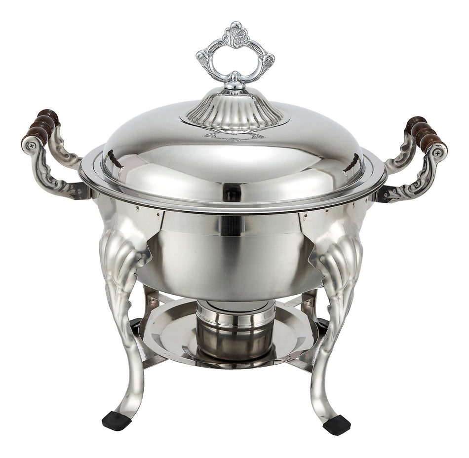 Winco 708 6 Quart Round Chafing Dish Dome Cover Wooden Handles Stainless Steel with Mirror Finish