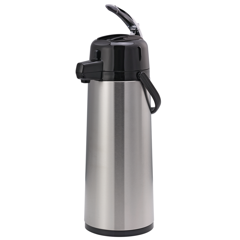 Eco-Air® 2.5-Liter Glass Vacuum Insulated Lever Lid Airpot in Brushed Stainless and Black