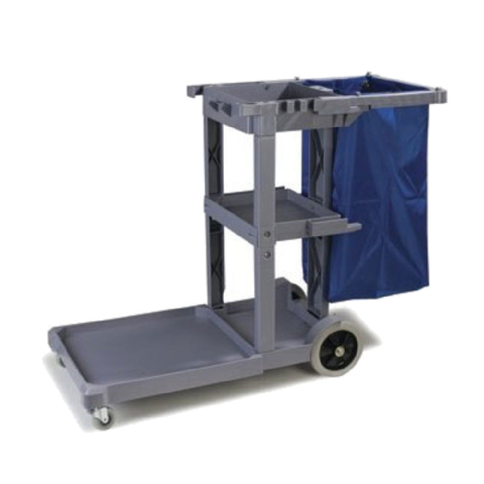 Carlisle JC1945L23 49 Inch 3 Shelves Janitor Cart with Nylon Bag Gray Polyethylene