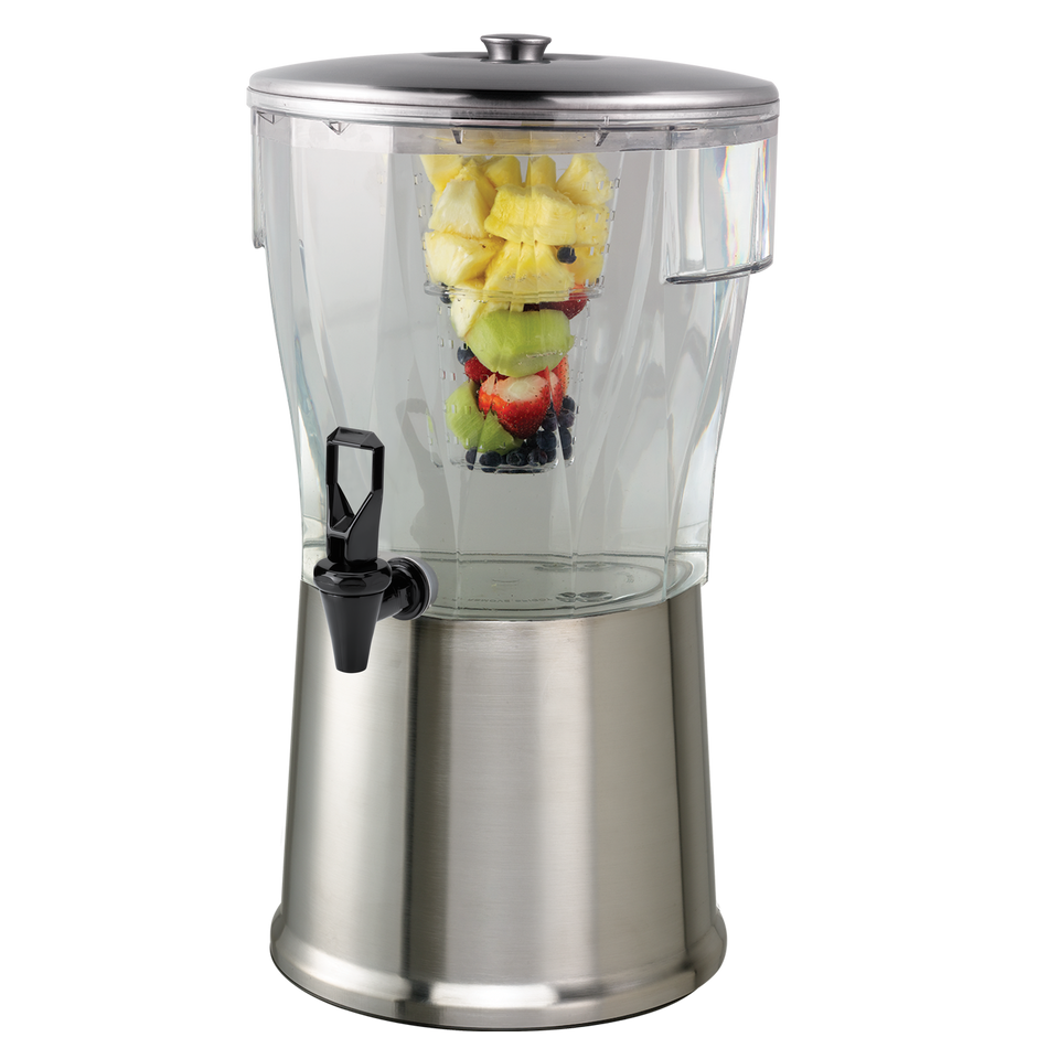 Service Ideas Essential 5-Gallon Round Cold Beverage Dispenser - Brushed Stainless and Black