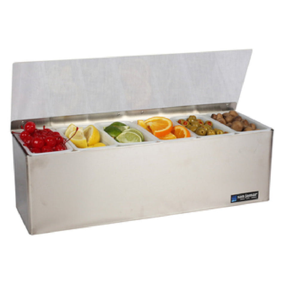 Carlisle B6186L 18 Inch Stainless Steel Gas Bar Condiment Holder with 6 Inserts