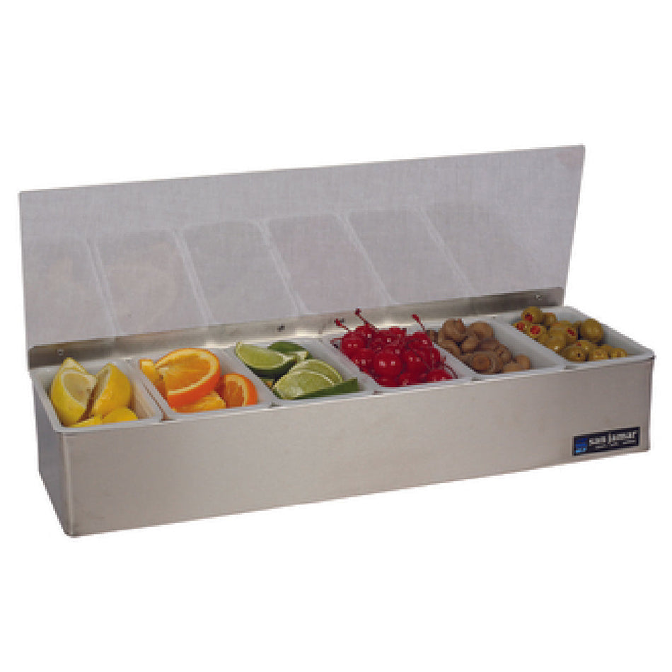 Carlisle B4186L 18 Inch Non-Chilled Garnish Tray with 6 Inserts Stainless Steel
