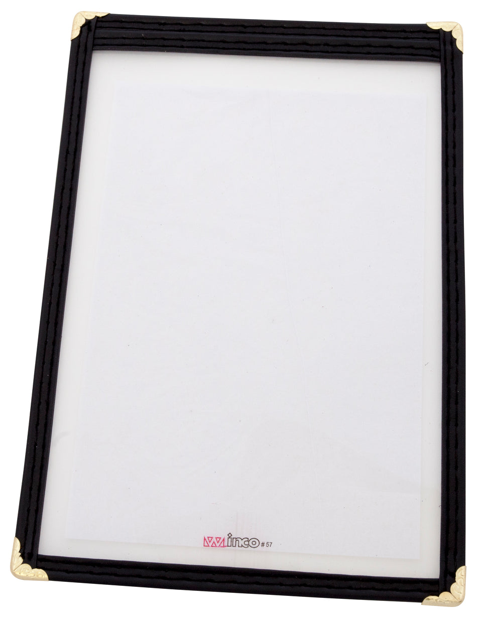Winco PMC-5K 6-3/8 Inch Black Plastic Menu Cover with Double Stitched Edging