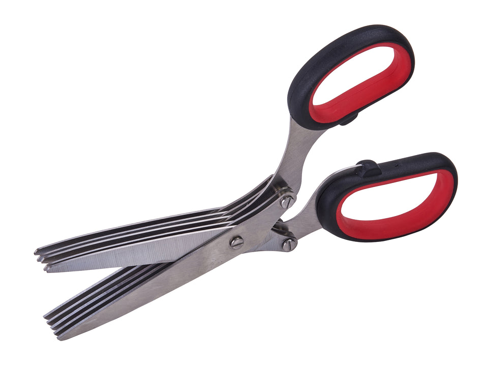 Winco KS-05 7-3/4 Inch Herb Shears Multi-Blade Stainless Steel Black and Red Handle