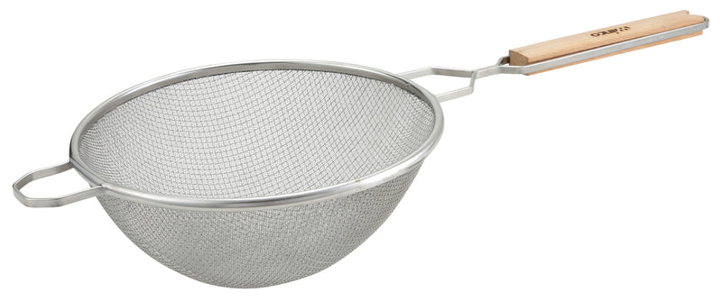 Winco 10-1/2" Double Fine Mesh Strainer - Wooden Handle