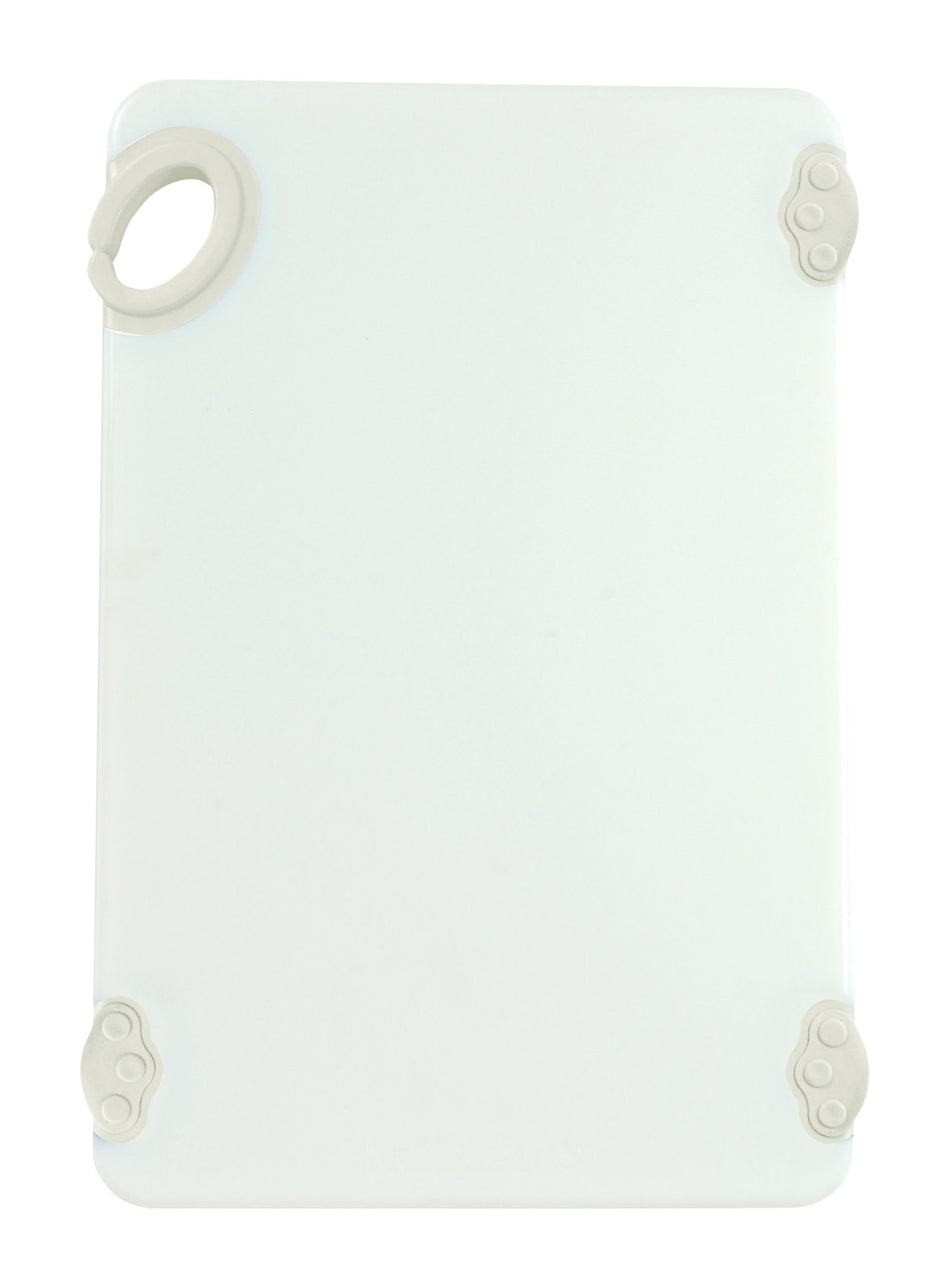 Winco CBN-1218WT 12 Inch Rectangular Cutting Board with Rubber Grip Hook White Co-polymer