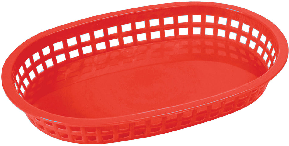 Winco PLB-R 10-3/4 Inch Oval Platter Basket BPA Free Red Plastic with Dishwasher Safe