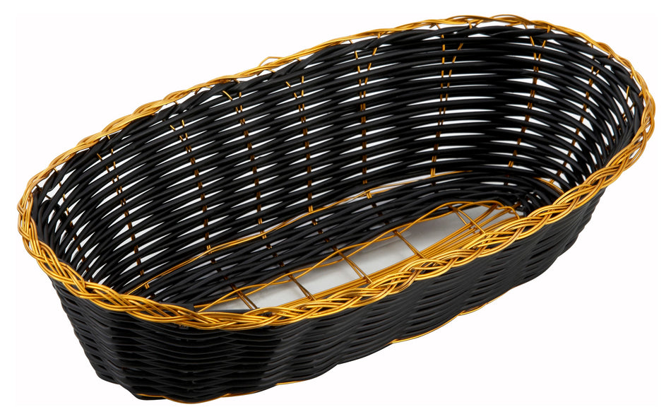 Winco PWBK-9B 8-3/4 Inch Woven Basket Polypropylene Black Gold Trim