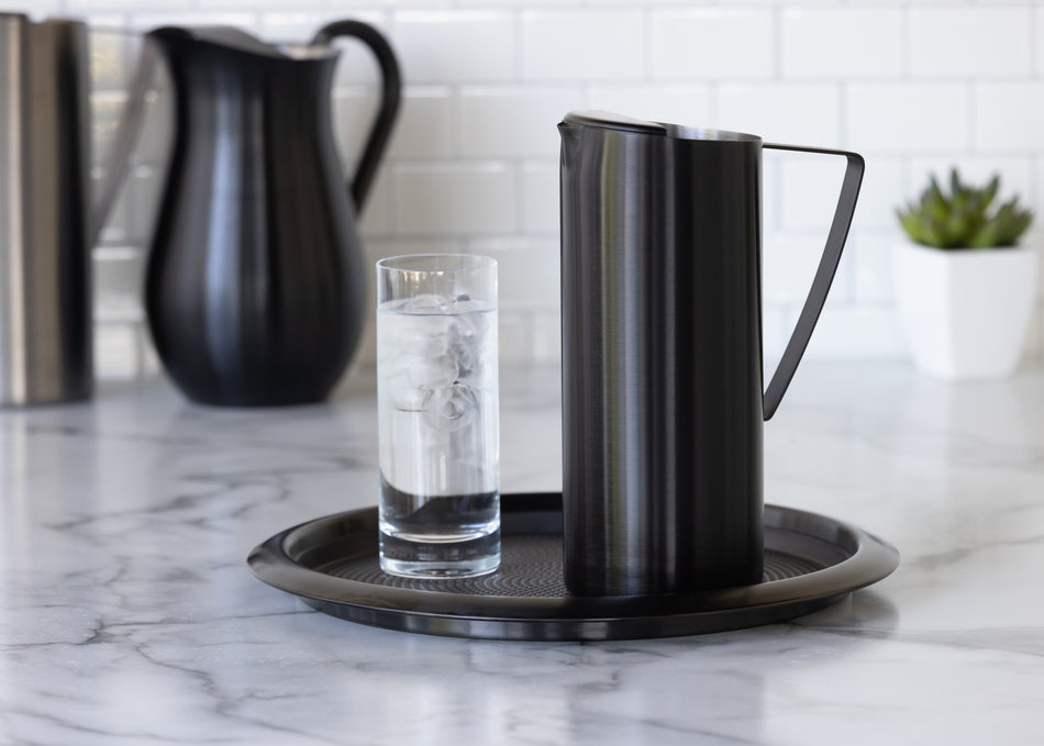 Non-Slip Removable Insert 14 in. Medium Round Serving Tray in Black Onyx