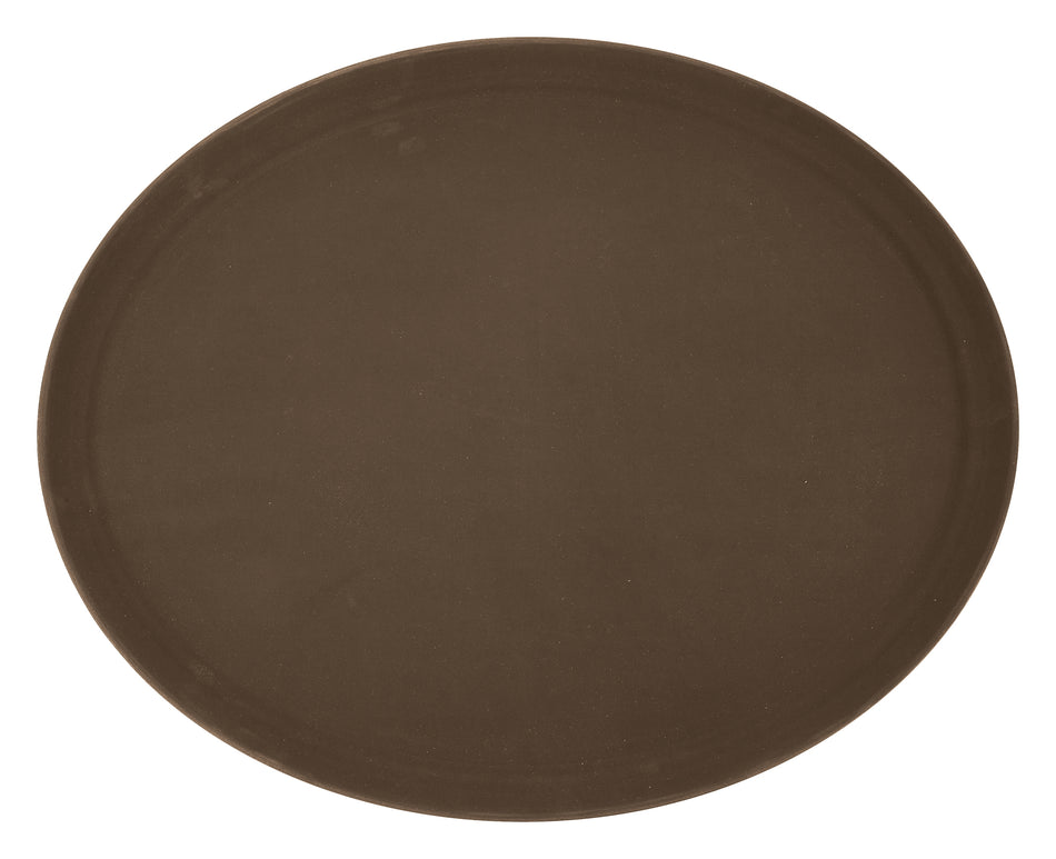 Winco TFG-2622N 26 Inch Serving Tray Non-Skid Oval Brown Fiberglass