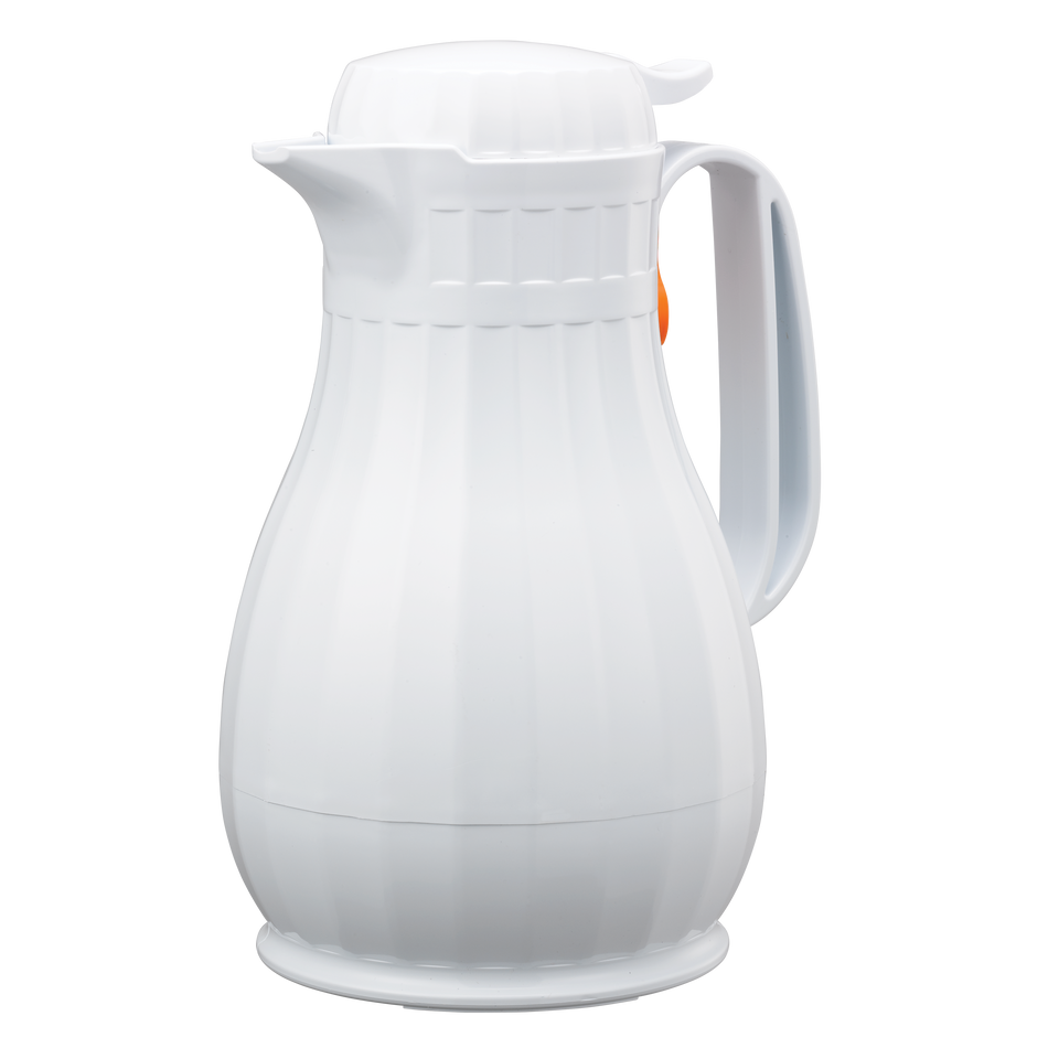 Eco-Serv™ Carafe 1.3-Liter Foam Lined Plastic Server with Push Button Lid in White