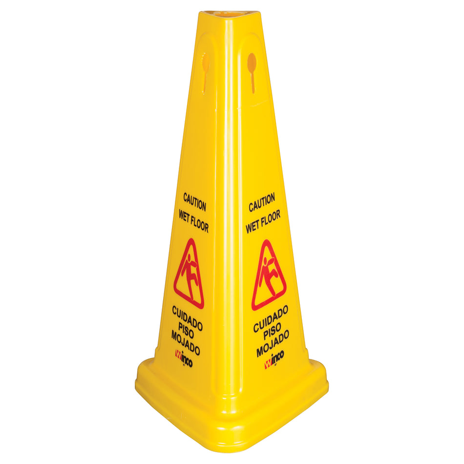 Winco WCS-27T Wet Floor Caution Sign, Cone-shaped, Yellow
