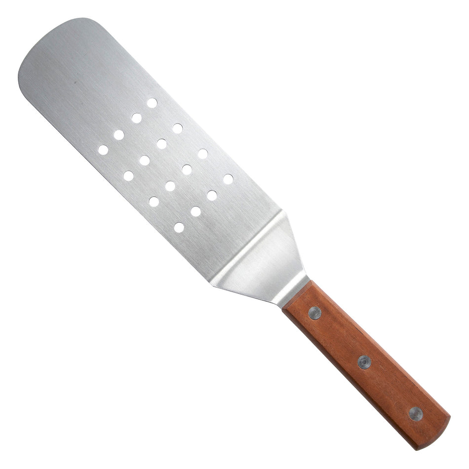 Winco TN409 8-1/4 Inch Perforated Turner Wooden Handle Stainless Steel