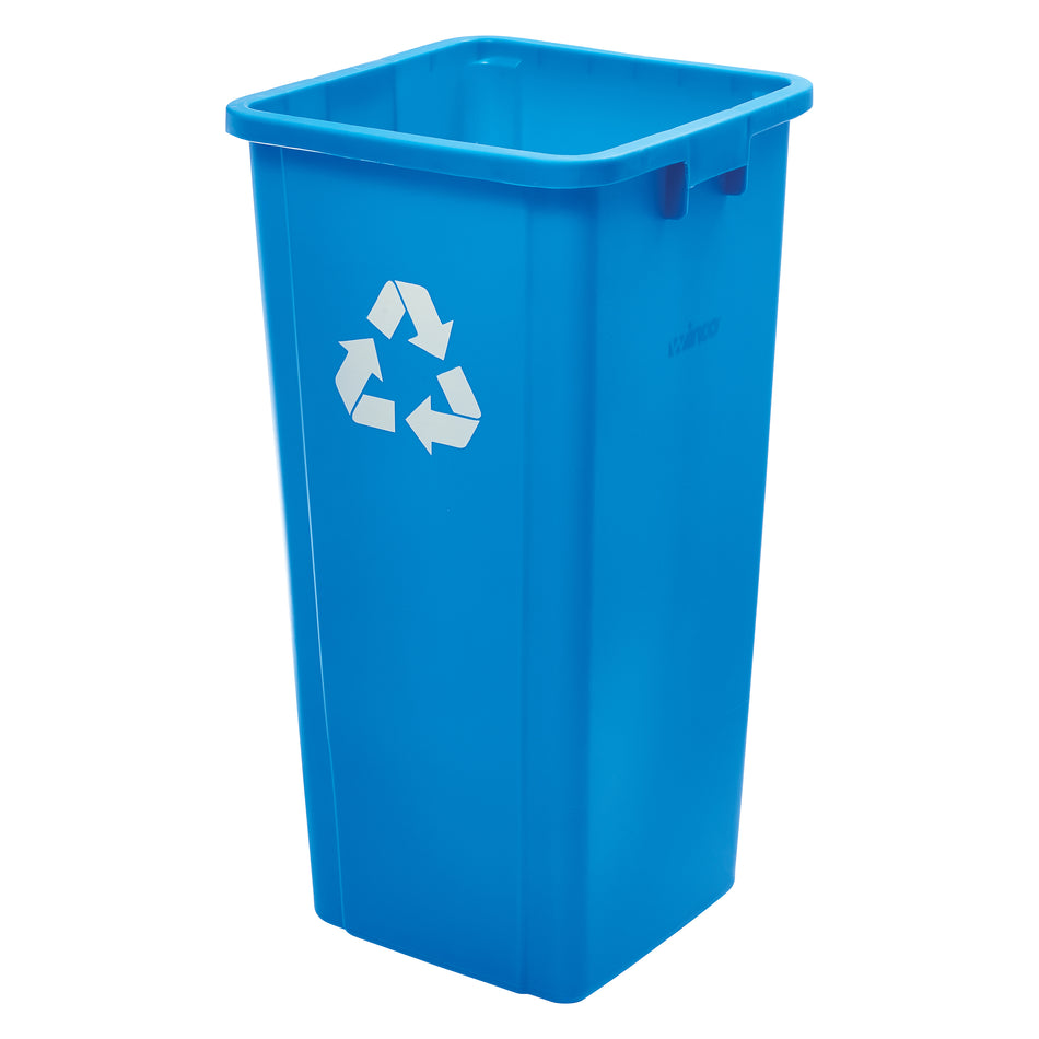 Winco PTCS-23L 15-5/8 Inch Square Recycling Container Polyethylene Blue