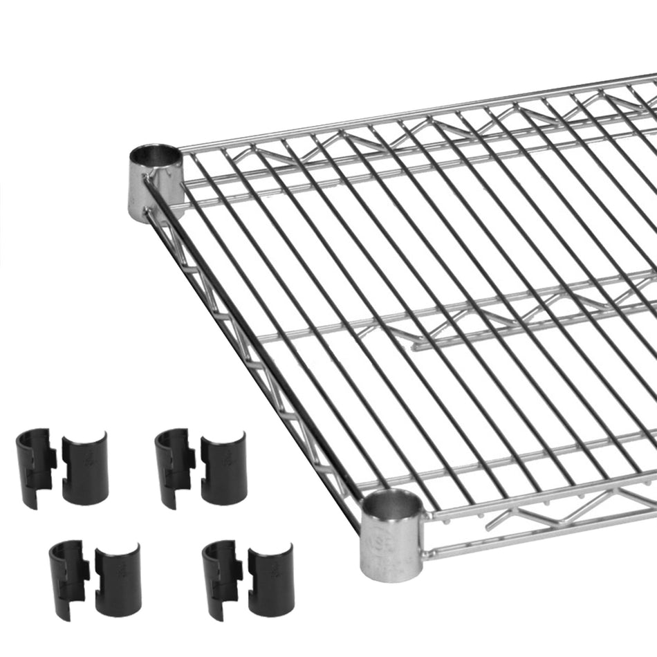 14" x 60" Shelf with 4 Set of Sleeve Clips, Chrome Plated Wire, 5 Years Limited Warranty, Over 48" shelf's weight capacity is up to 600 lbs. on leveling feet, when shelf is on caster, maximum weight capacity is 150 lbs., Heavy-Duty, NSF