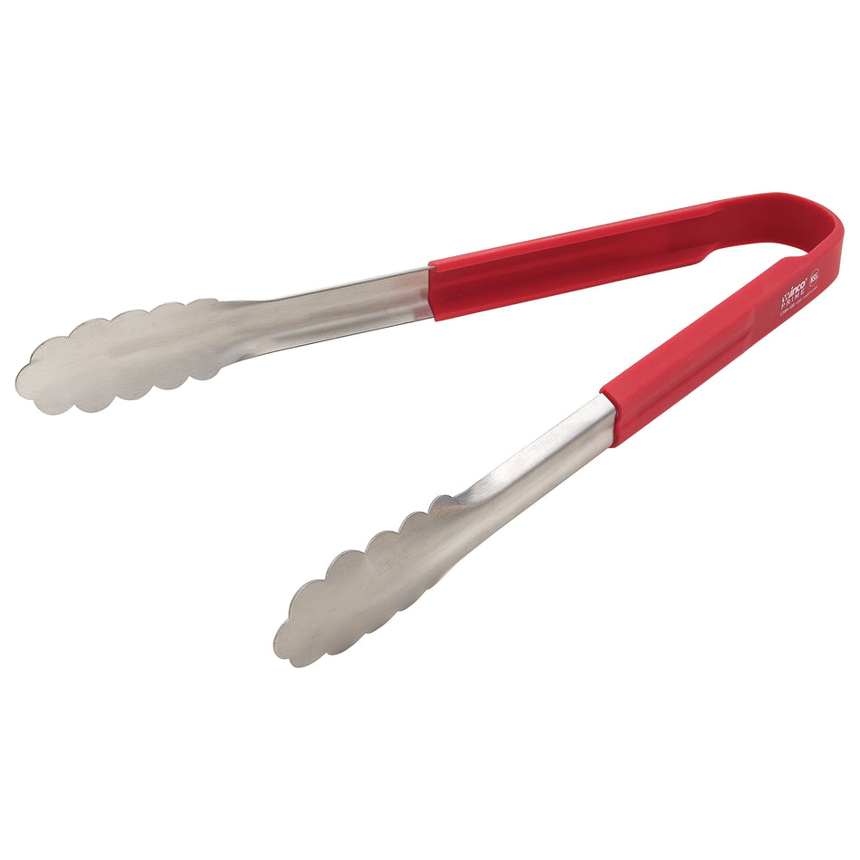 Winco UTSH-12R 12 Inch Utility Tongs Red Silicone Handle Stainless Steel