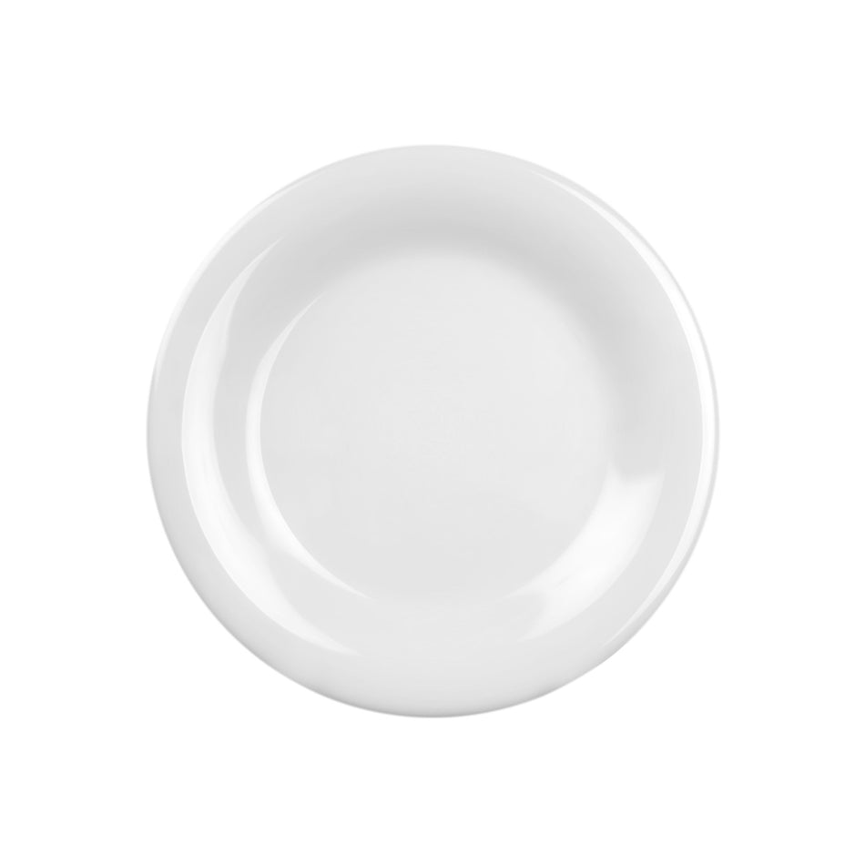 12 Pack 9-1/4" Diameter x 7/8" Height, Wide Rim Plate, White Color, Melamine, BPA Free, Dishwasher Safe, Break-Resistant, Shatter-Resistant, No Microwave, No Oven, NSF