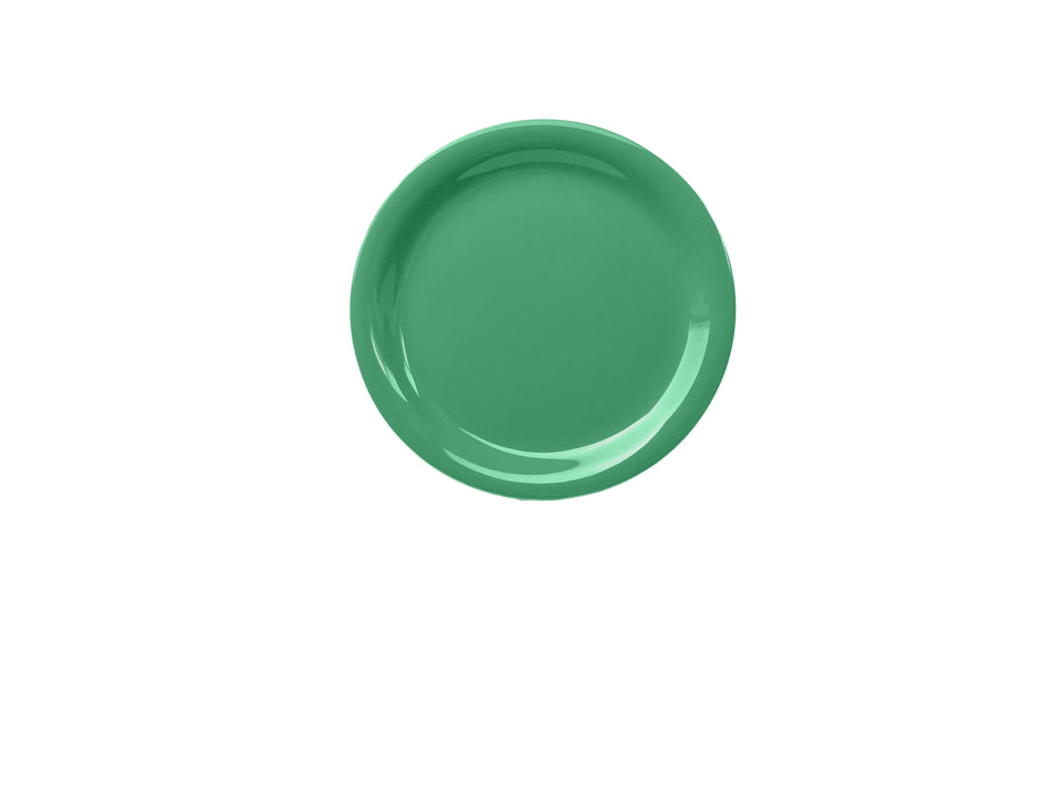 12 Pack 7-1/4" Diameter x 5/8" Height, Narrow Rim Plate, Green Color, Melamine, BPA Free, Dishwasher Safe, Break-Resistant, Shatter-Resistant, No Microwave, No Oven, NSF
