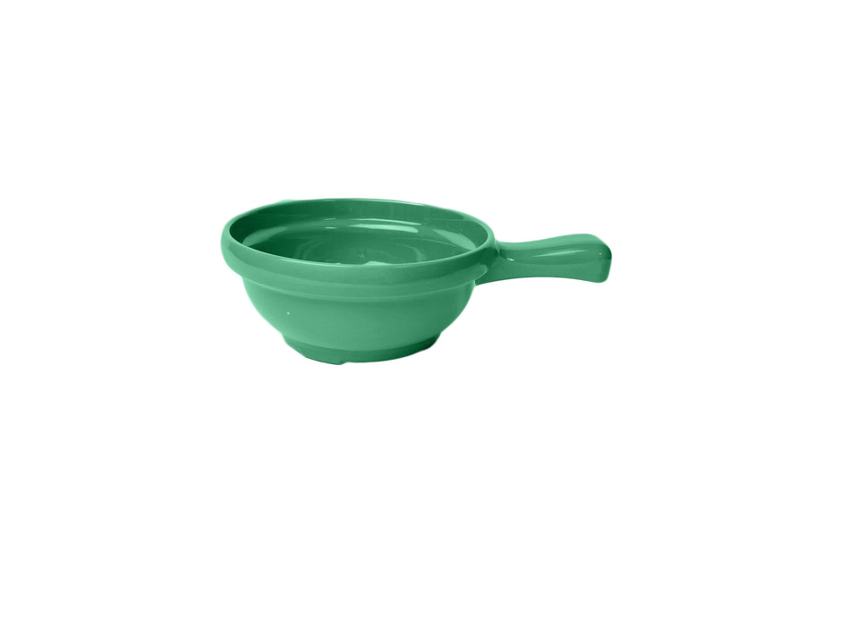 12 Pack 10 oz, 4-5/8" Diameter x 2" Height,, Soup Bowl with 2-1/8" Handle, Green Color, Melamine, BPA Free, Dishwasher Safe, Break-Resistant, Shatter-Resistant, No Microwave, No Oven, NSF