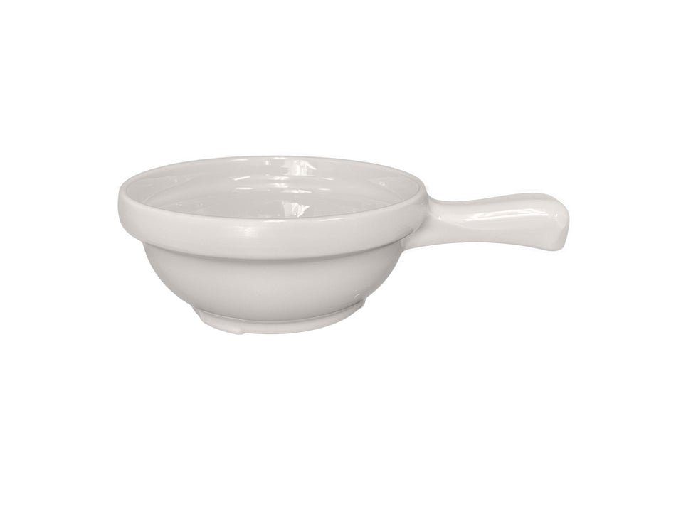 12 Pack 10 oz, 4-5/8" Diameter x 2" Height,, Soup Bowl with 2-1/8" Handle, Ivory Color, Melamine, BPA Free, Dishwasher Safe, Break-Resistant, Shatter-Resistant, No Microwave, No Oven, NSF