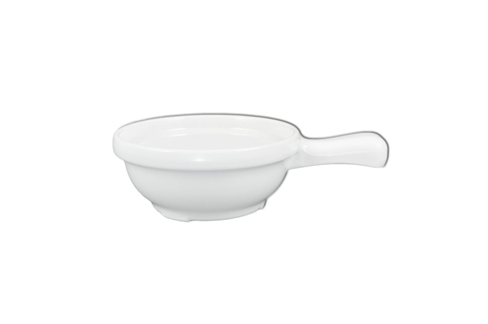 12 Pack 10 oz, 4-5/8" Diameter x 2" Height,, Soup Bowl with 2-1/8" Handle, White Color, Melamine, BPA Free, Dishwasher Safe, Break-Resistant, Shatter-Resistant, No Microwave, No Oven, NSF