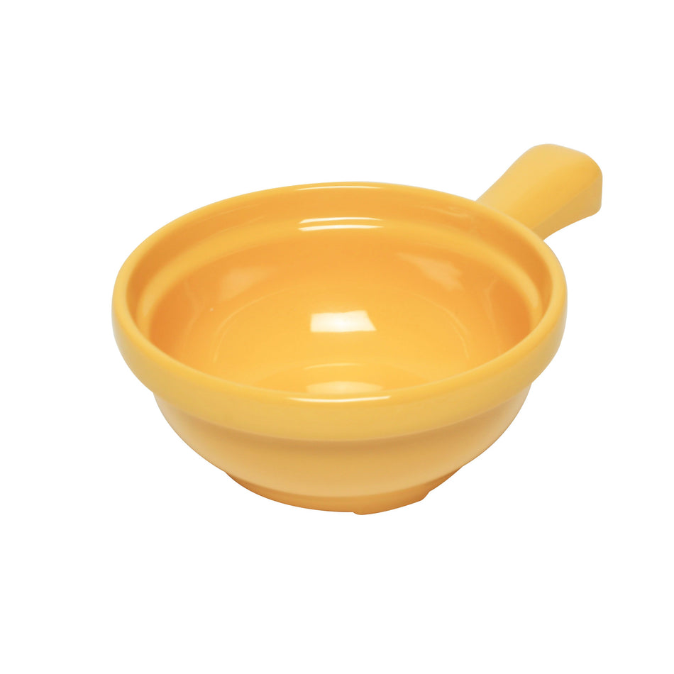 12 Pack 10 oz, 4-5/8" Diameter x 2" Height,, Soup Bowl with 2-1/8" Handle, Yellow Color, Melamine, BPA Free, Dishwasher Safe, Break-Resistant, Shatter-Resistant, No Microwave, No Oven, NSF