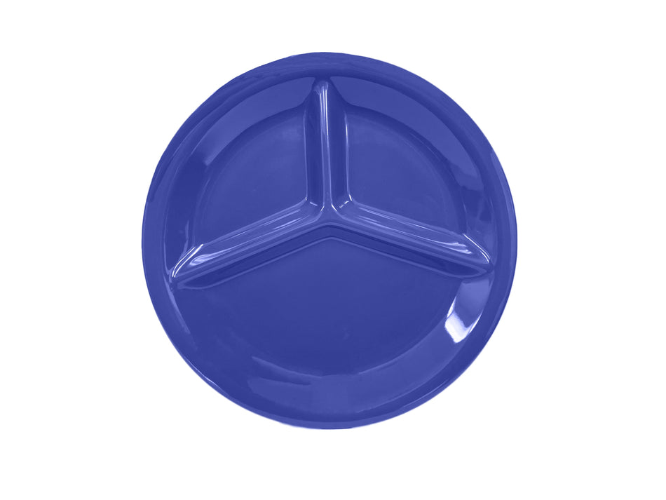 12 Pack 10-1/4" Diameter x 1" Height, 3 Compartment Plate, Purple Color, Melamine, BPA Free, Dishwasher Safe, Break-Resistant, Shatter-Resistant, No Microwave, No Oven, NSF