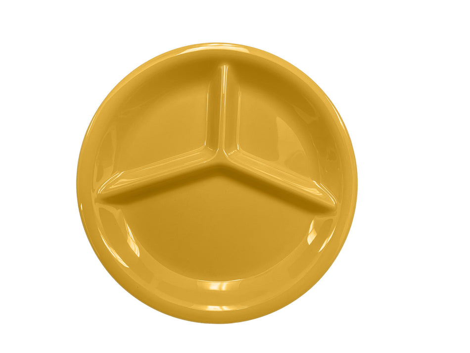 12 Pack 10-1/4" Diameter x 1" Height, 3 Compartment Plate, Yellow Color, Melamine, BPA Free, Dishwasher Safe, Break-Resistant, Shatter-Resistant, No Microwave, No Oven, NSF
