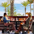 Guests dining at a craft house restaurant with tables on Rockless Table self-stabilizing bases