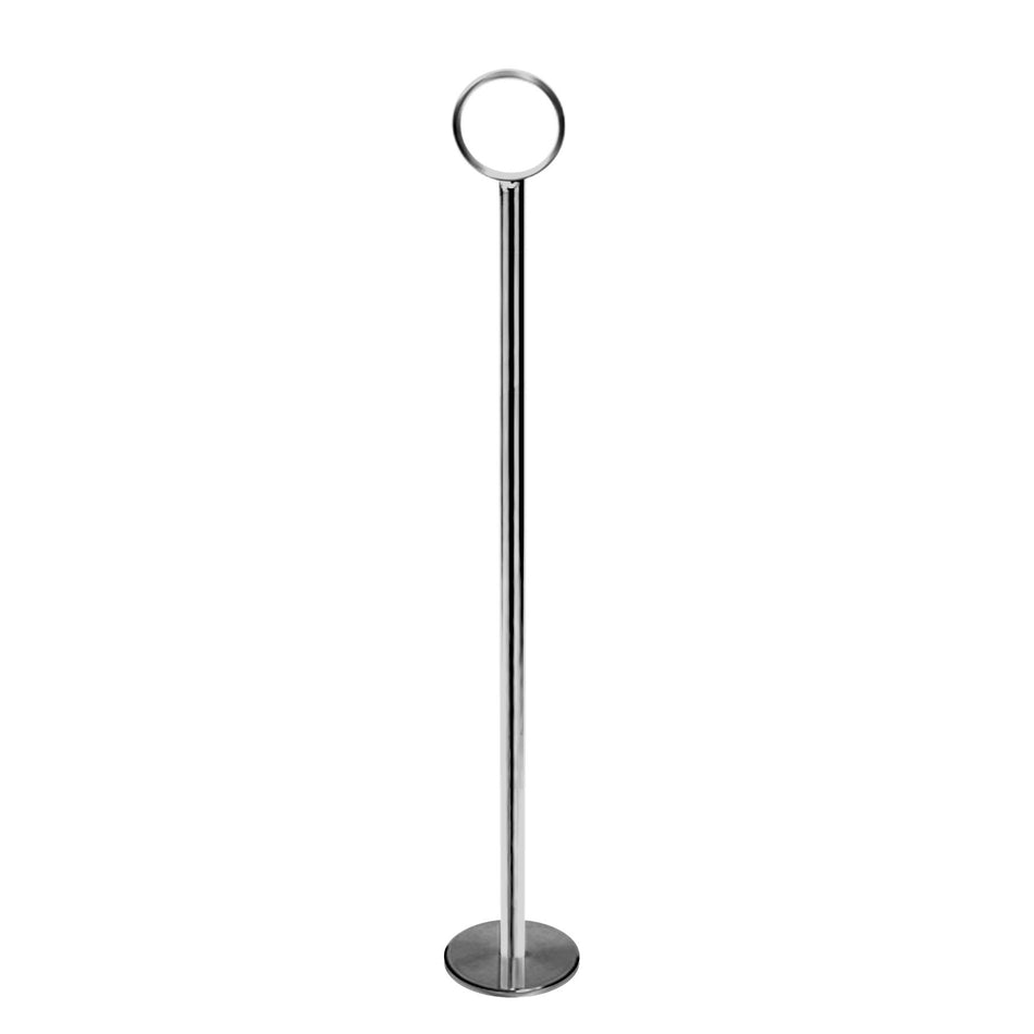 8" Overall Length, 2-1/4" Diameter Base with 6-1/2" Pole Length and 1-1/4" Diameter Ring, Chrome Table Card Holder, Chrome Plate Iron