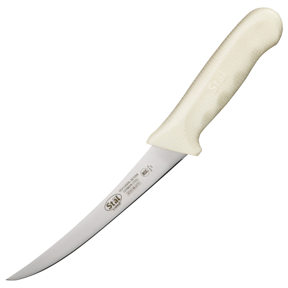 Winco KWP-60 6 Inch Blade 11-1/4 Inch O.A.L. Boning Knife Curved Flexible High Carbon Steel White Polypropylene Handle