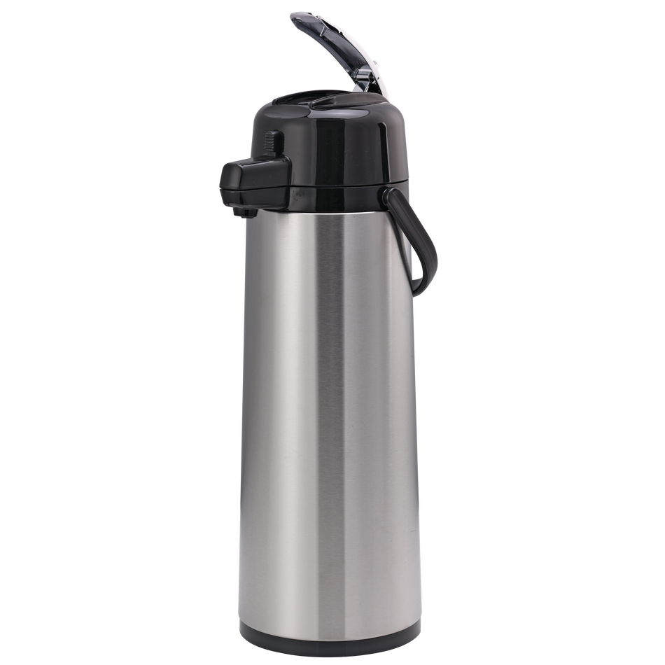 Eco-Air® 3-Liter Glass Vacuum Insulated Lever Lid Airpot in Brushed Stainless and Black
