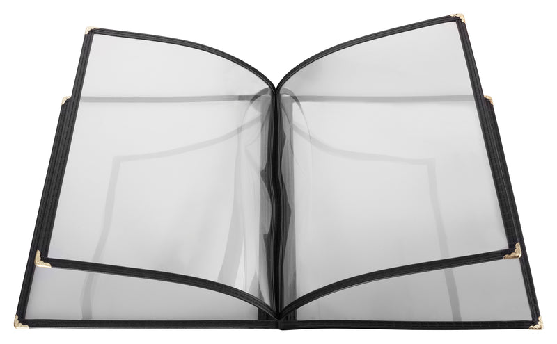 Winco PMCF-9K 9-5/8 Inch Quad Fold Menu Cover with Double Stitched Edging Plastic Black