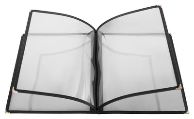 Winco PMCF-9K 9-5/8 Inch Quad Fold Menu Cover with Double Stitched Edging Plastic Black